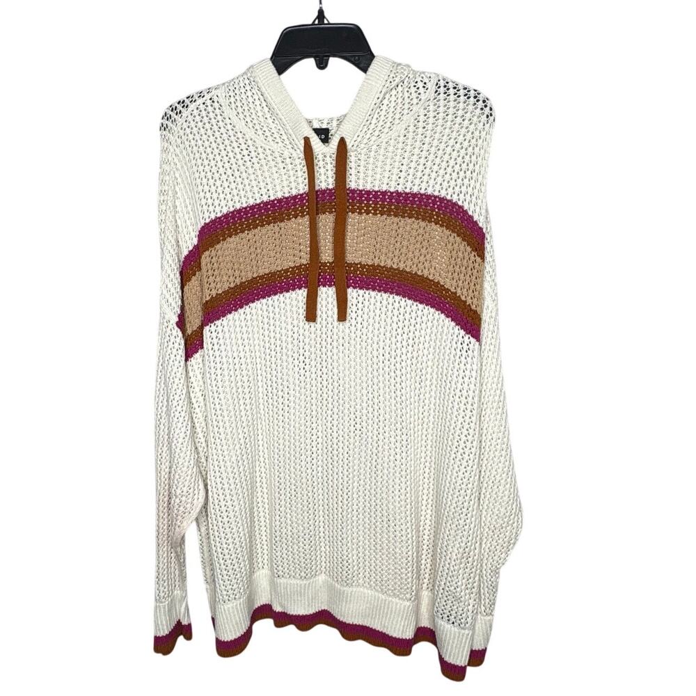 Torrid Beachy Pointelle Boxy Loose Knit Striped Hoodie Pullover Top Size 3 Plus